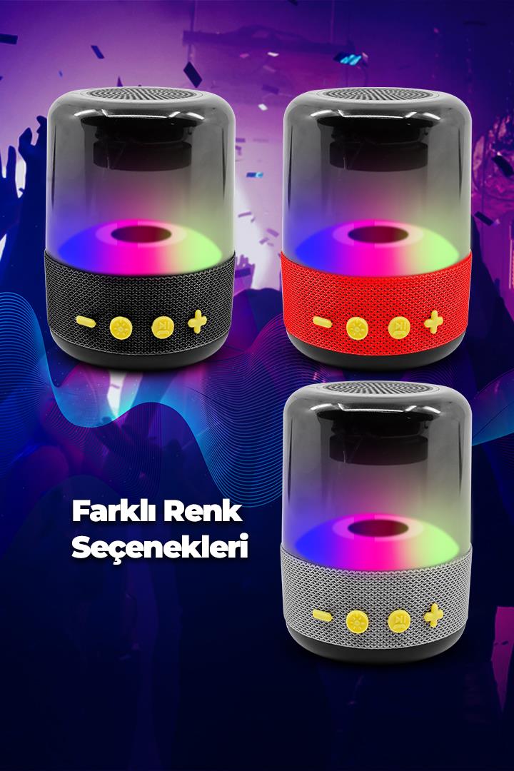 Işıklı Taşınabilir Bluetooth Hoparlör Gri