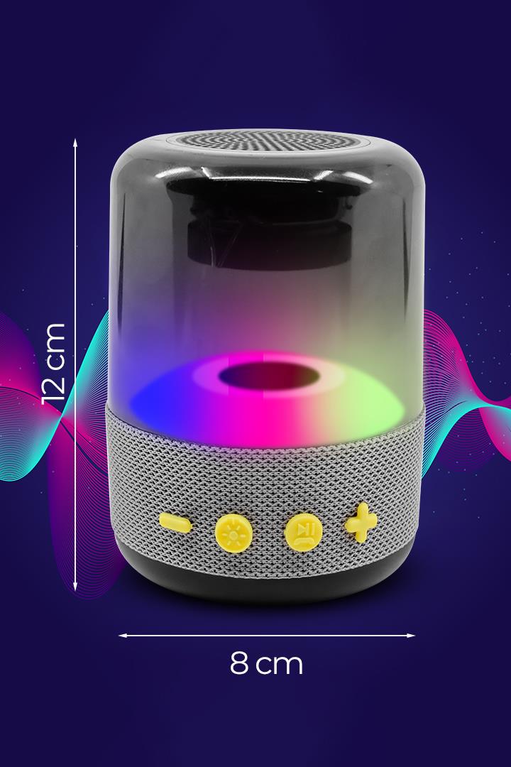 Işıklı Taşınabilir Bluetooth Hoparlör Gri