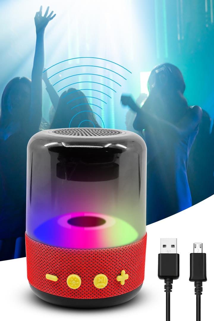 Işıklı Taşınabilir Bluetooth Hoparlör Kırmızı