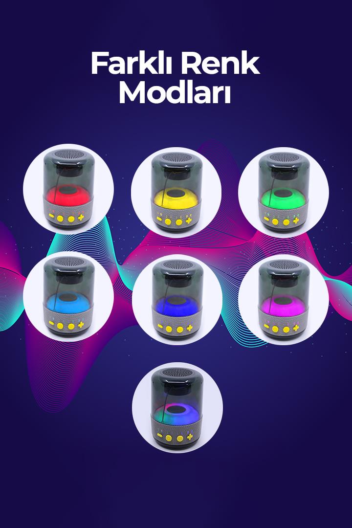 Işıklı Taşınabilir Bluetooth Hoparlör Siyah