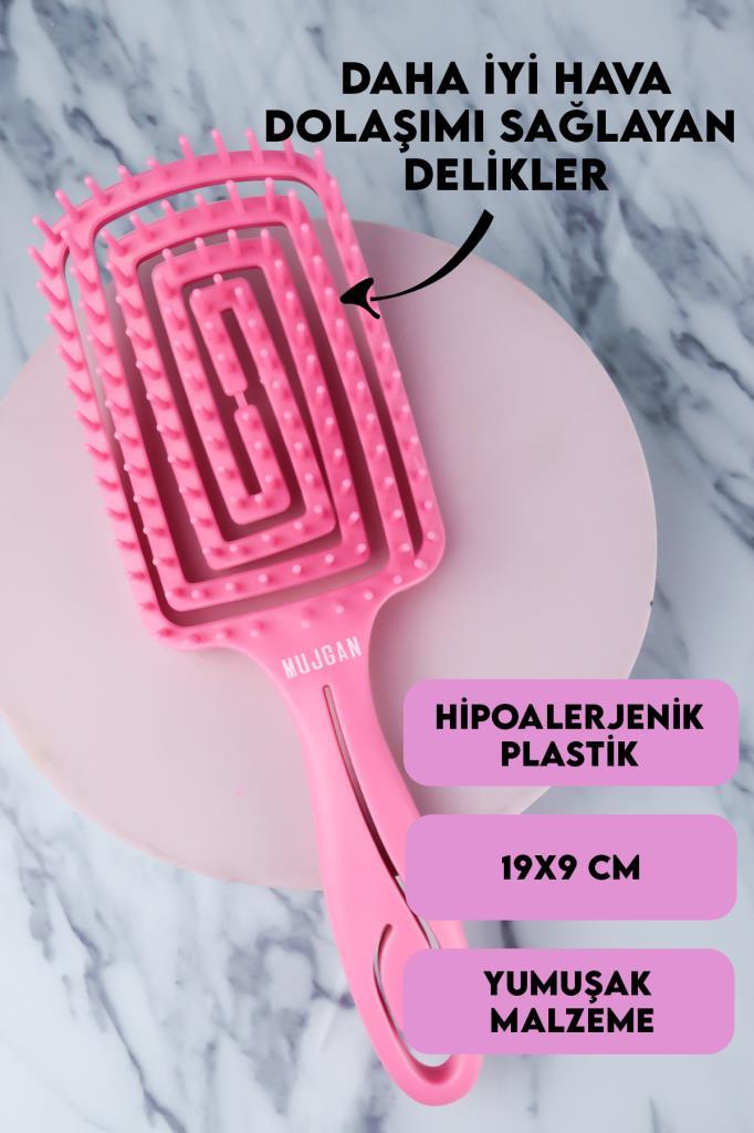 Kare Vegan Saç Açma Fırçası Pembe Renk