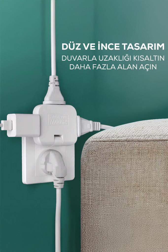 Katlanabilir 3 Girişli Çoklu Priz Adaptörü