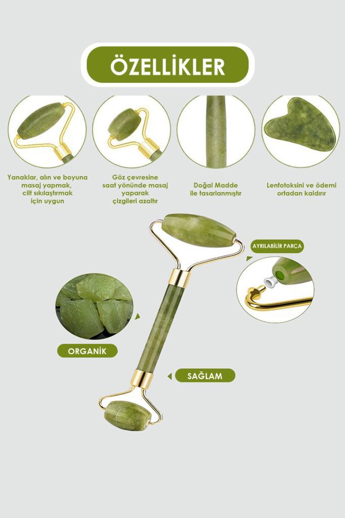 (KIRILABİLİR) 2'li Set Yeşim Taşı + Gua Sha Masaj Taşı