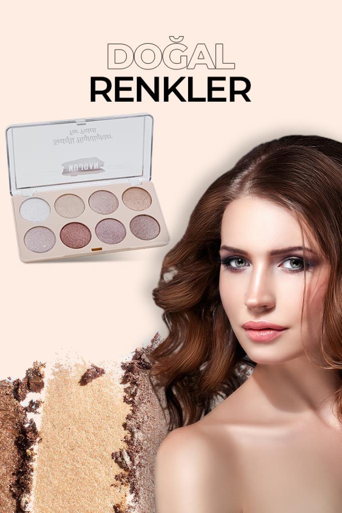 (KIRILABİLİR) 8 Renkli Sedefli Highlighter Far Paleti 843D No 1