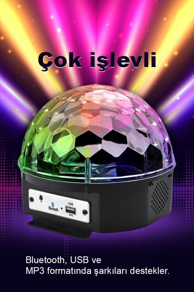 (KIRILABİLİR) Disko Topu Renkli Led Işıklı Bluetooht Özellikli Sese Duyarlı MP3 Çalar