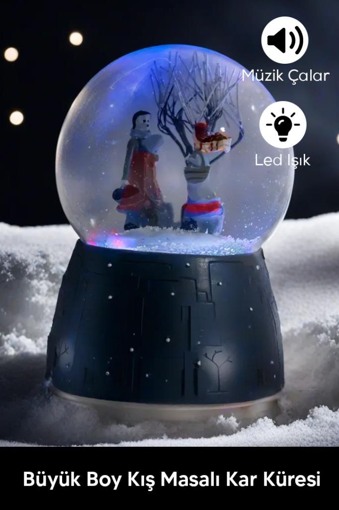 (KIRILABİLİR)Kış Masalı Ledli Müzikli Kar Küresi C