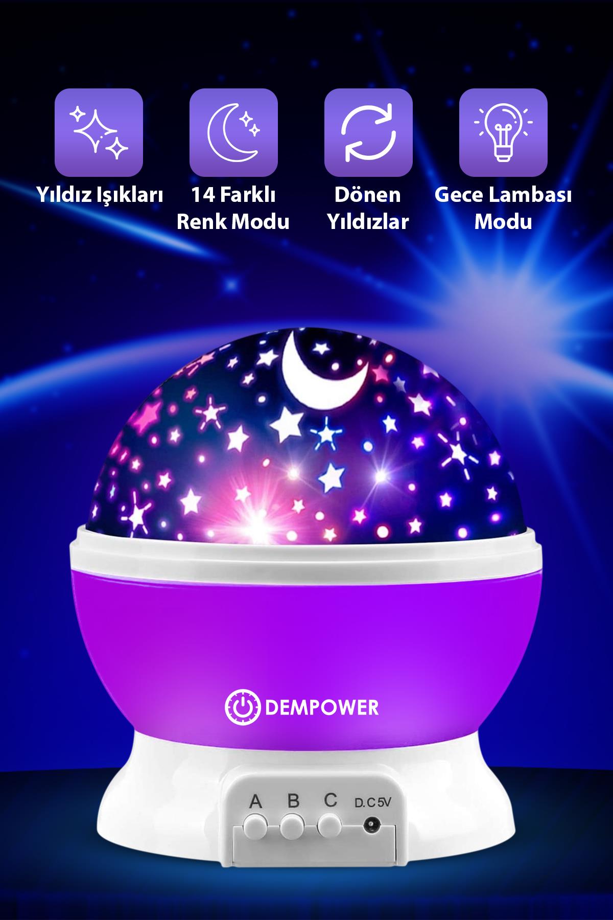 (KIRILABİLİR) Mor Star Master Küre Renkli Yıldızlı Gökyüzü Projeksiyon Gece Lambası