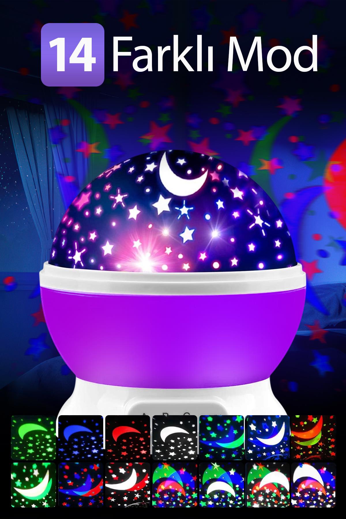 (KIRILABİLİR) Mor Star Master Küre Renkli Yıldızlı Gökyüzü Projeksiyon Gece Lambası
