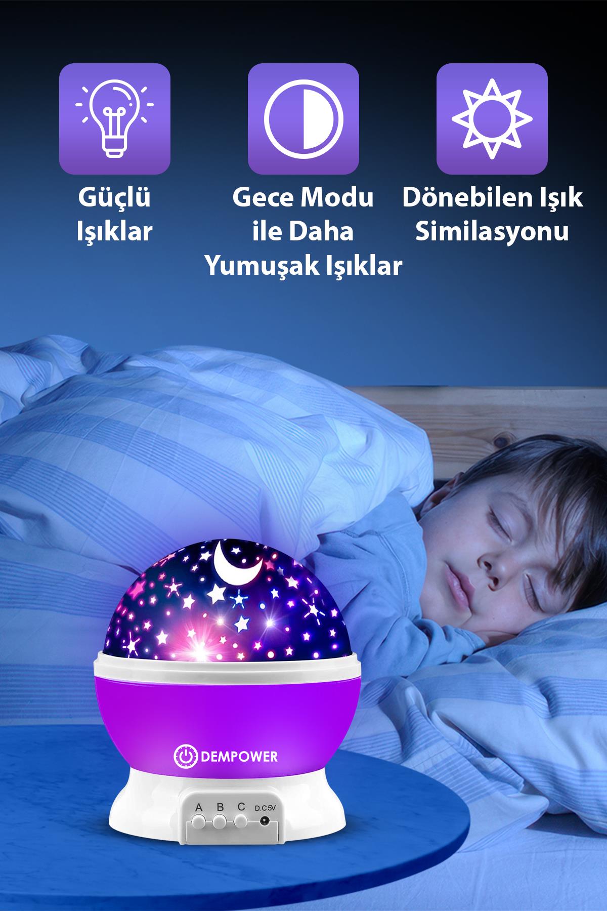 (KIRILABİLİR) Mor Star Master Küre Renkli Yıldızlı Gökyüzü Projeksiyon Gece Lambası
