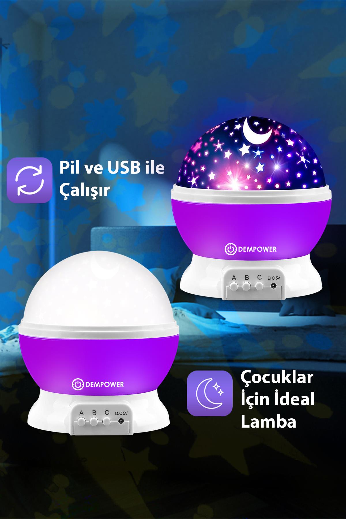 (KIRILABİLİR) Mor Star Master Küre Renkli Yıldızlı Gökyüzü Projeksiyon Gece Lambası