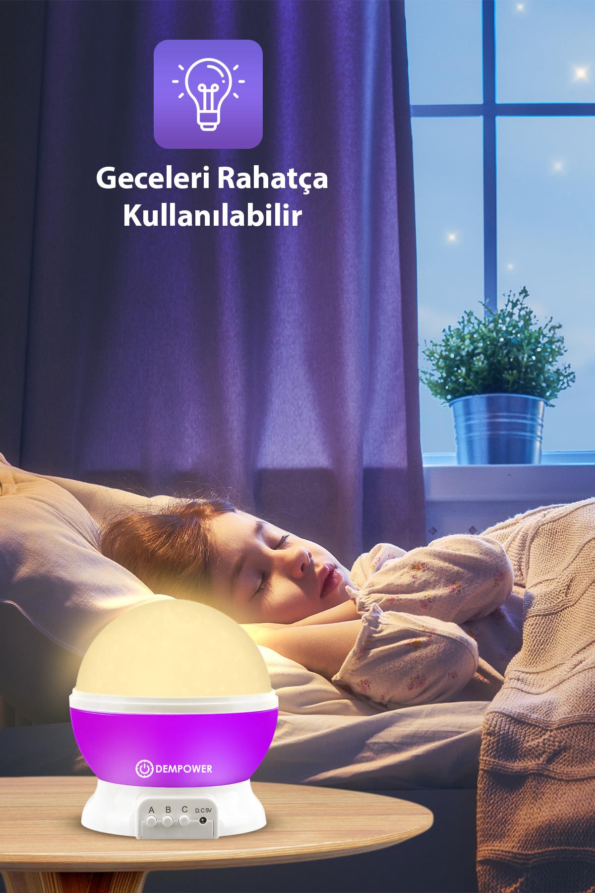 (KIRILABİLİR) Mor Star Master Küre Renkli Yıldızlı Gökyüzü Projeksiyon Gece Lambası