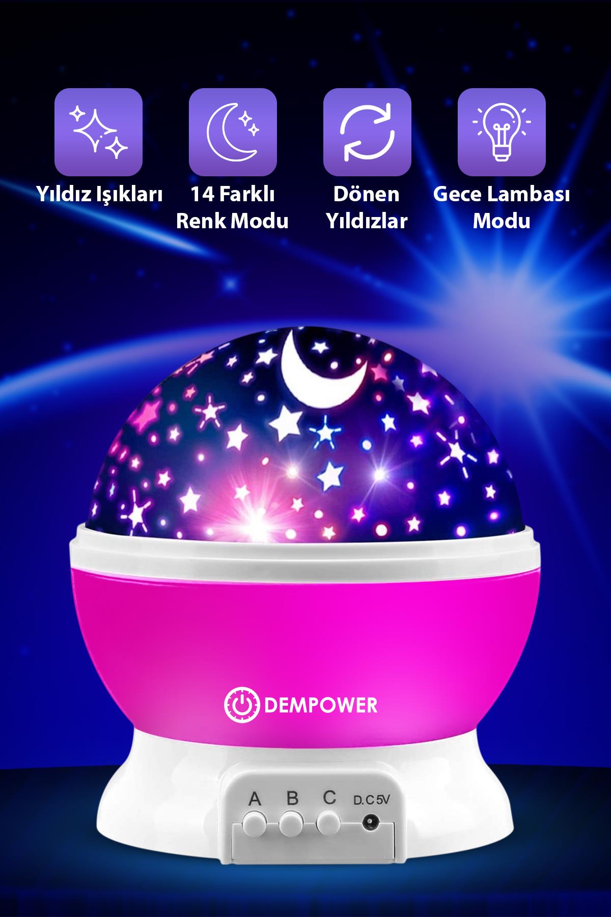 (KIRILABİLİR) Pembe Star Master Küre Renkli Yıldızlı Gökyüzü Projeksiyon Gece Lambası