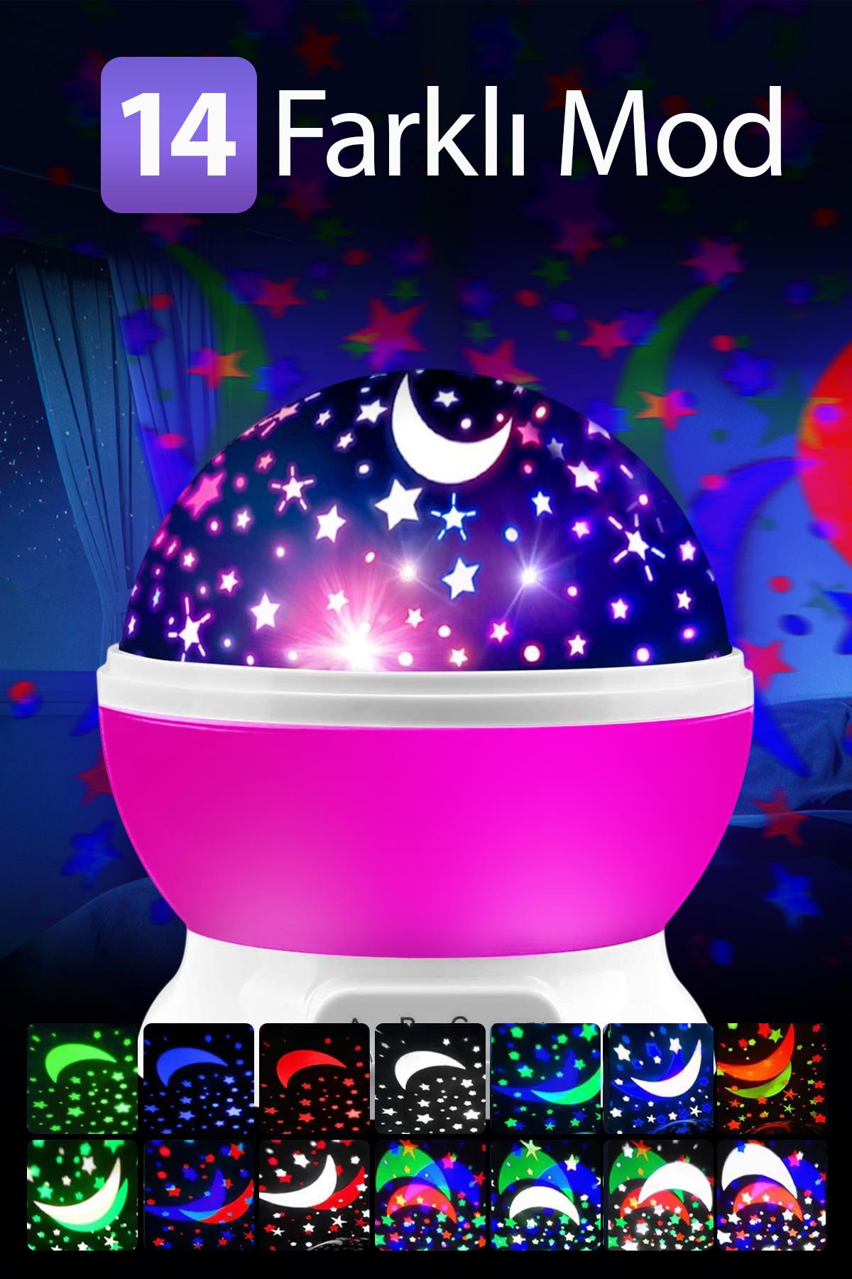 (KIRILABİLİR) Pembe Star Master Küre Renkli Yıldızlı Gökyüzü Projeksiyon Gece Lambası