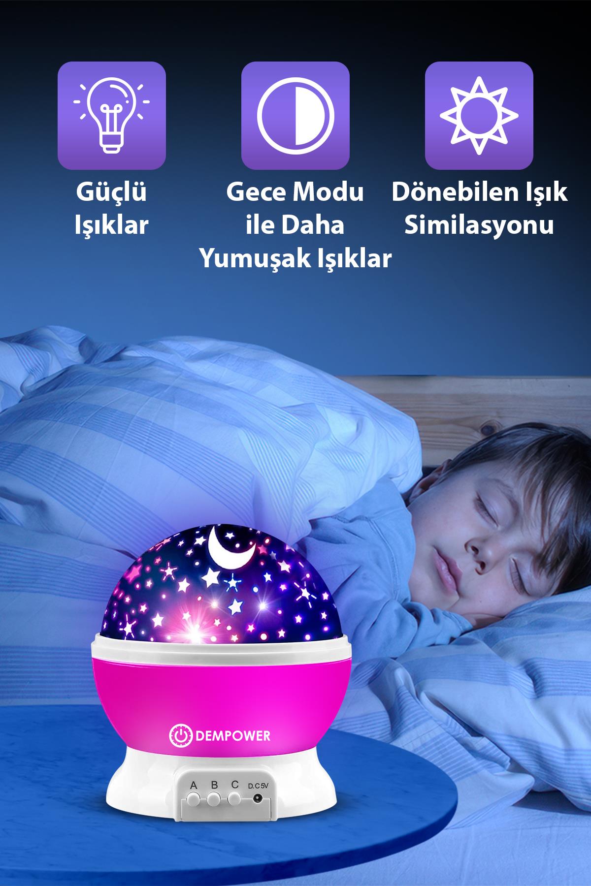 (KIRILABİLİR) Pembe Star Master Küre Renkli Yıldızlı Gökyüzü Projeksiyon Gece Lambası