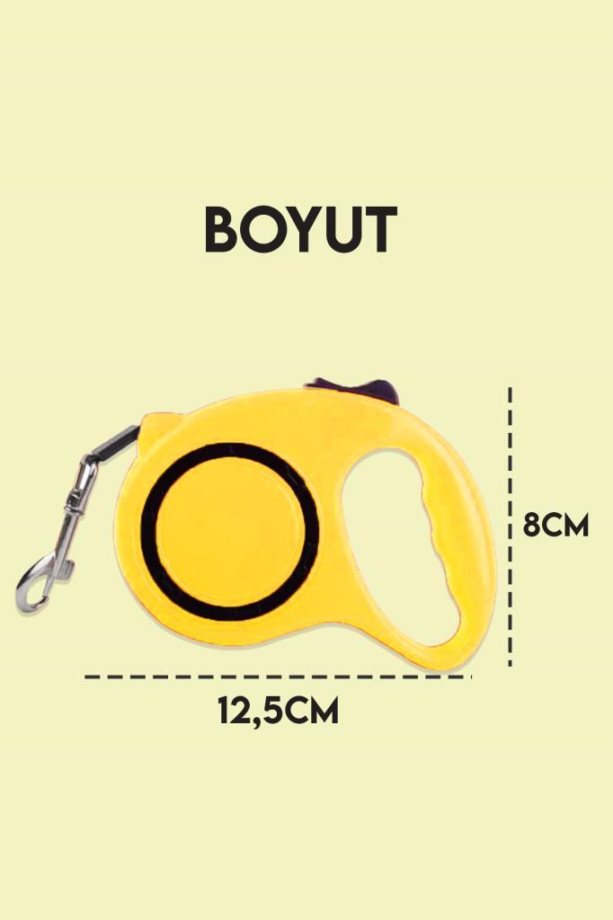 Makaralı Otomatik Köpek Tasması 3 Metre Sarı