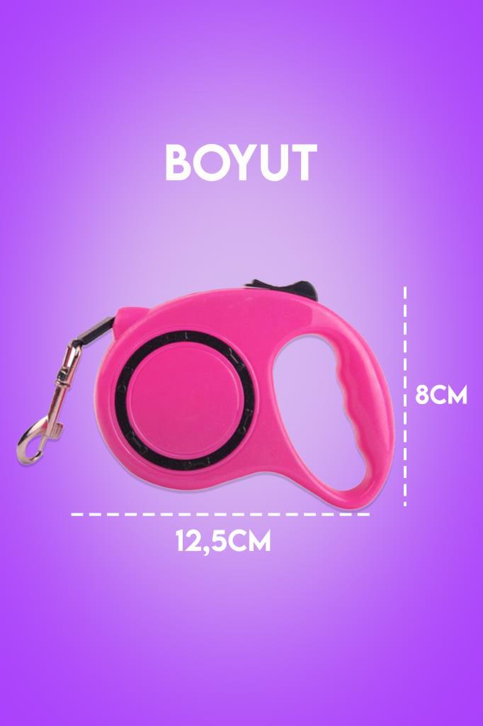 Makaralı Otomatik Köpek Tasması 3 Metre Pembe