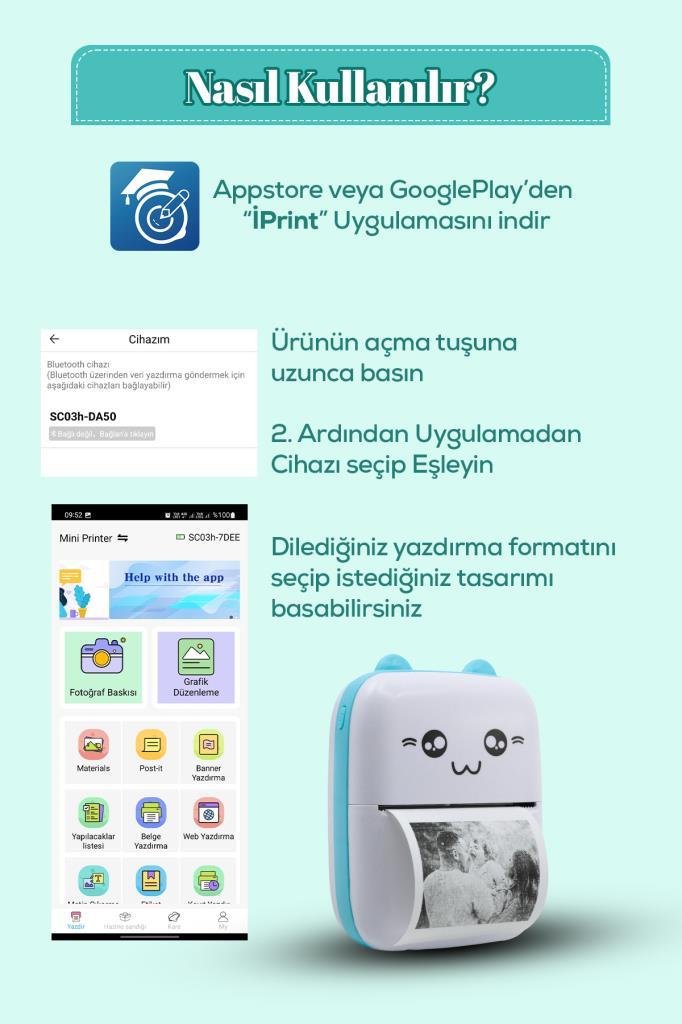 Mini Taşınabilir Bluetoothlu Termal Yazıcı
