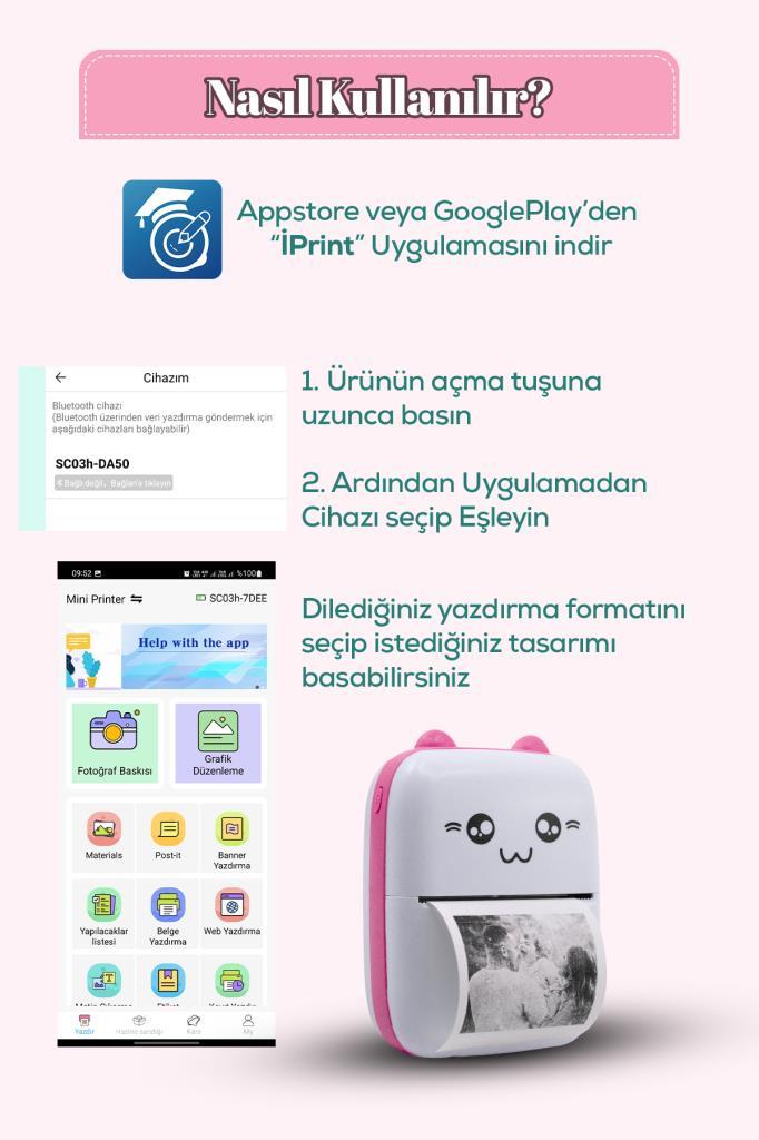 Mini Taşınabilir Bluetoothlu Termal Yazıcı