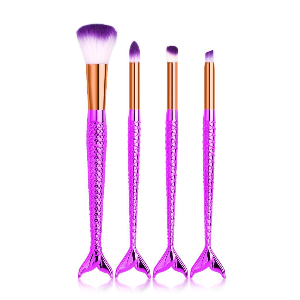 4'lü Parlak Balık Makyaj Fırça Seti - Mor Sap