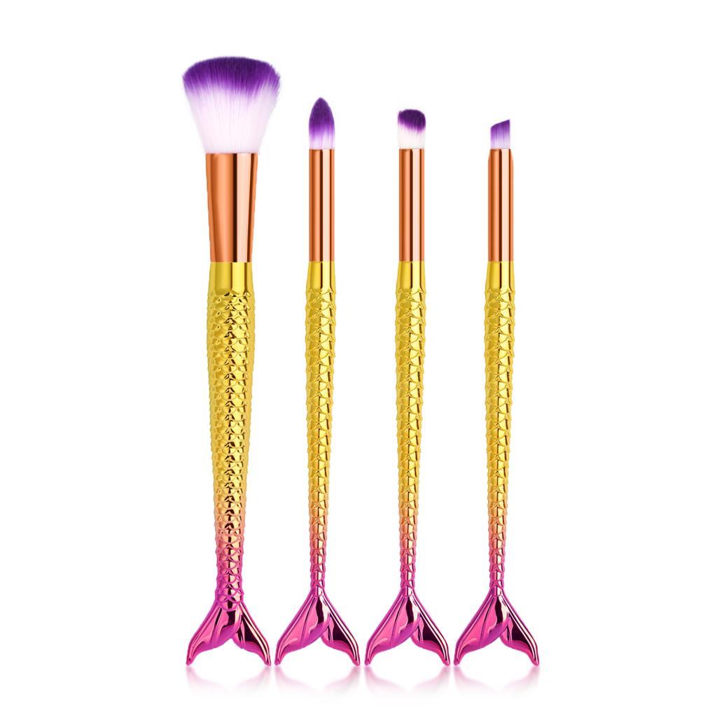4'lü Parlak Balık Makyaj Fırça Seti - Sarı Pembe Sap