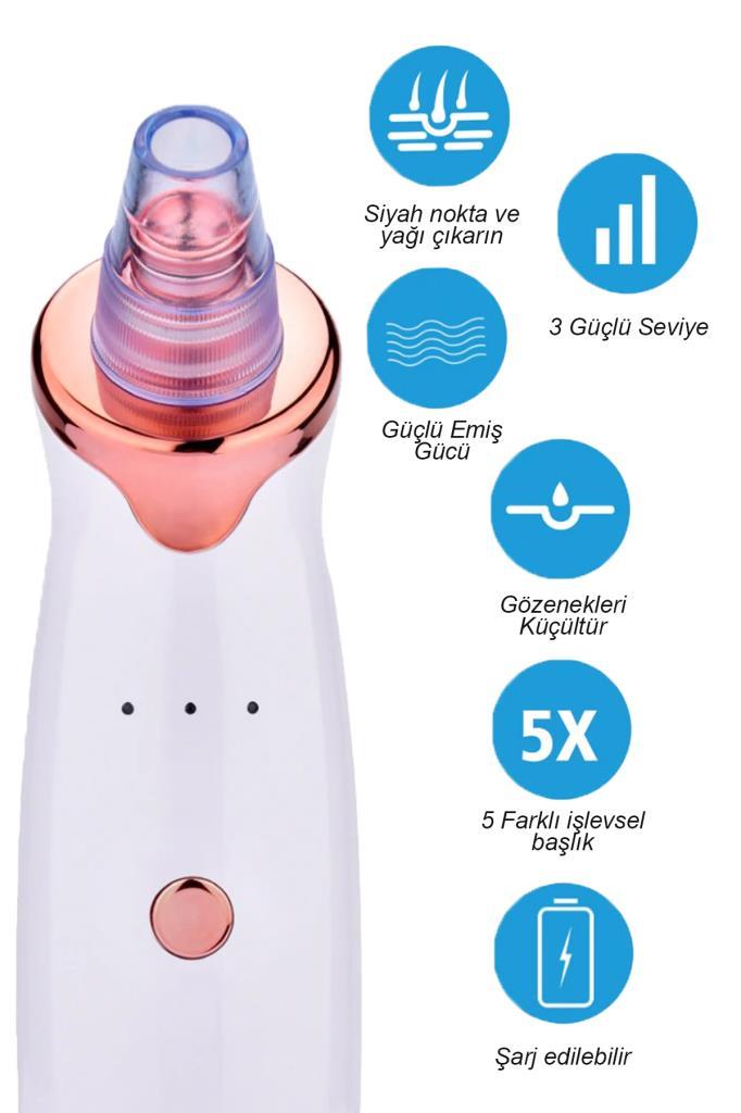 5 Başlıklı Cilt Temizleme Vakum Aleti Multifunctional Cleaning Instrument Kırmızı-Beyaz Detaylı