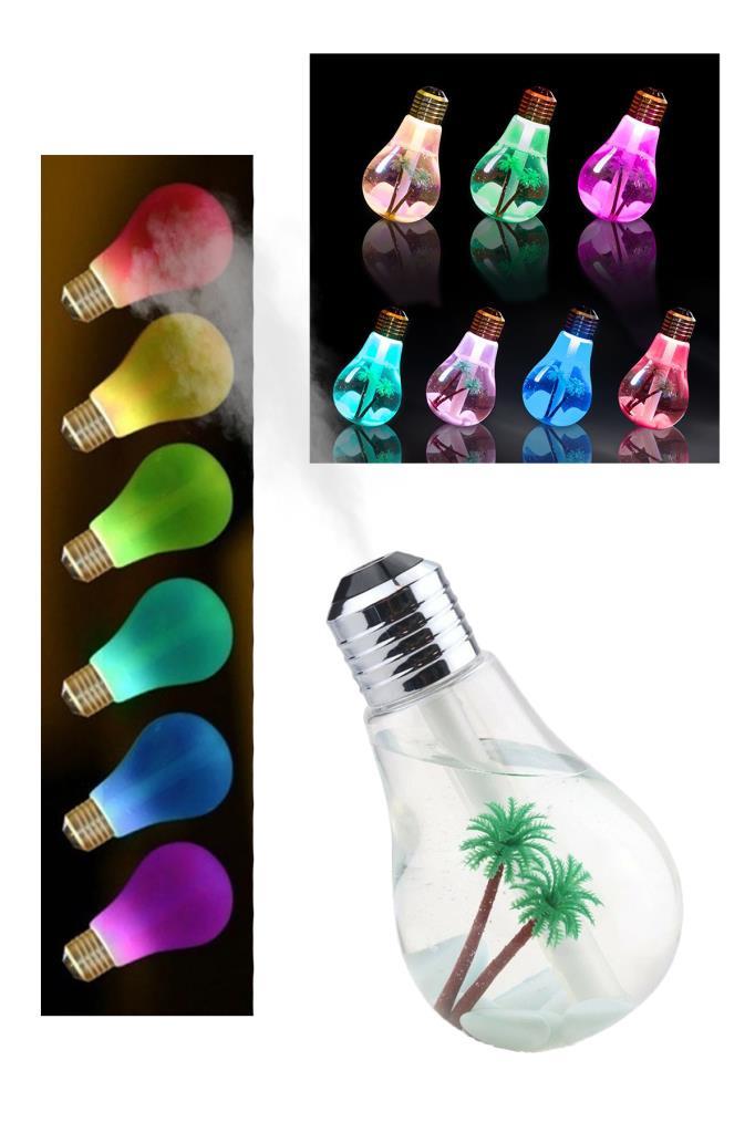 Ampul Şekilli Oda/Hava Nemlendirici Buharlı 7 Led Işıklı Gece Lambası