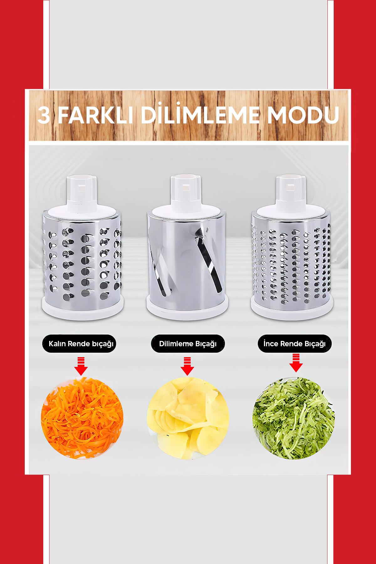 3 Aparatlı Vakumlu Sebze Meyve Doğrayıcı Kırmızı