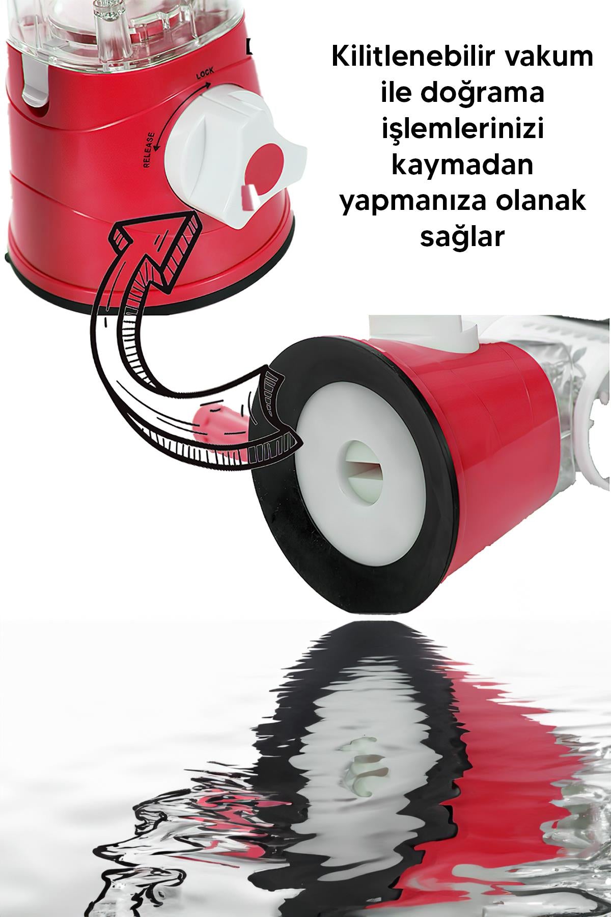 3 Aparatlı Vakumlu Sebze Meyve Doğrayıcı Kırmızı