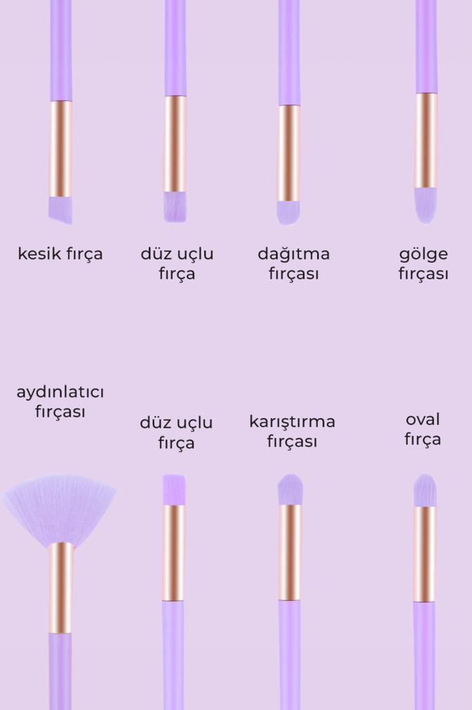 8'li Silindir Kutulu Fırça Seti Lila