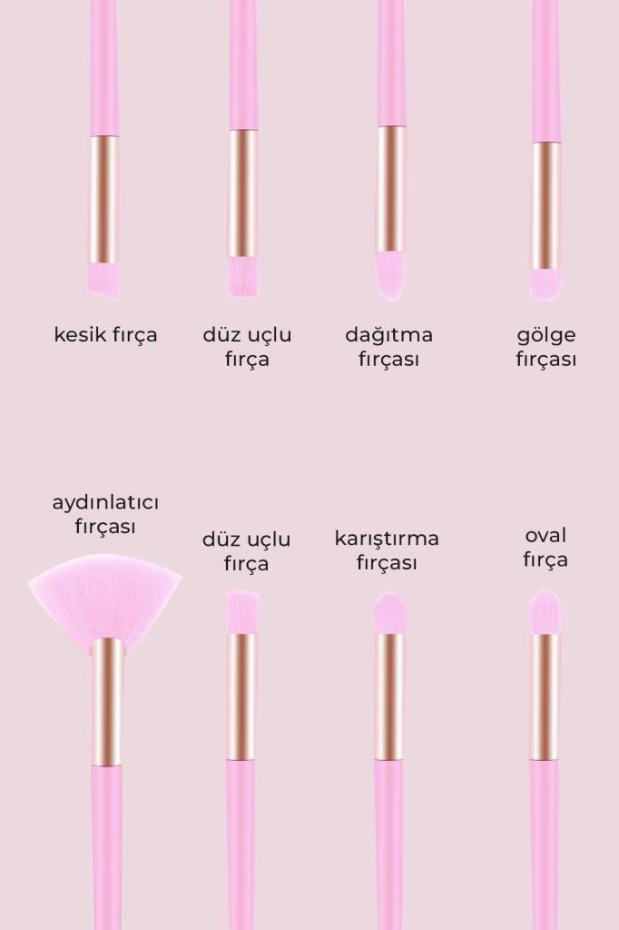 8'li Silindir Kutulu Fırça Seti Toz Pembe