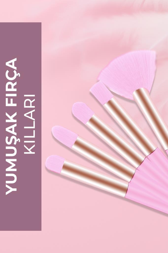 8'li Silindir Kutulu Fırça Seti Toz Pembe