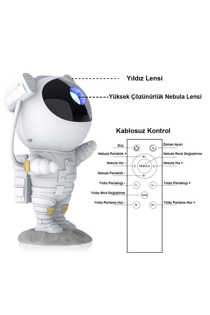 Projektör Astronot Işıklı Galaksi Projeksiyon Gece Lambası
