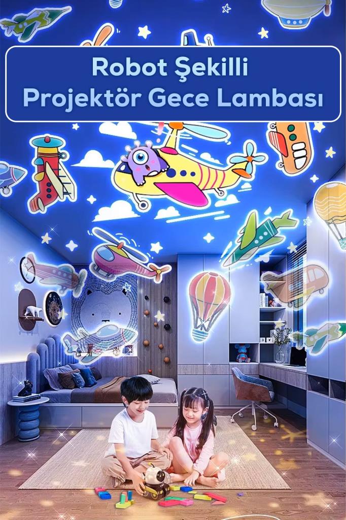 Robot Şekilli Müzikli Projektör Gece Lambası