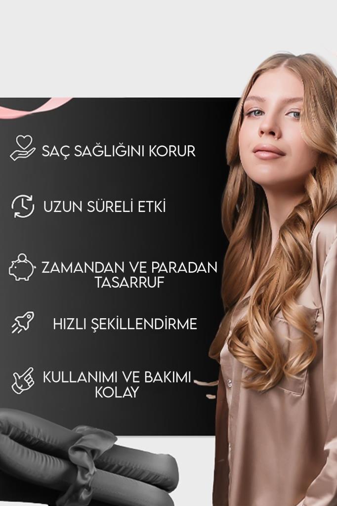 Saç Bigudi Seti Saten Saç Sosisi Siyah