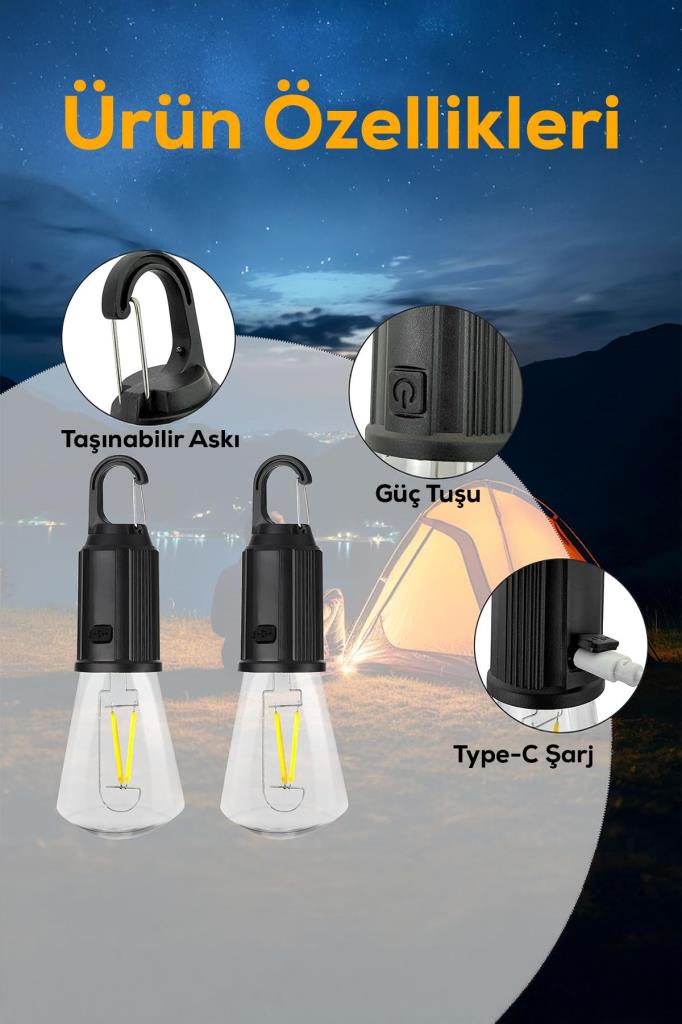 Şarjlı Taşınabilir 3’lü LED Ampul