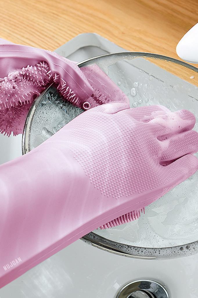Sihirli Silikon Bulaşık Yıkama Eldiveni Pembe Renk