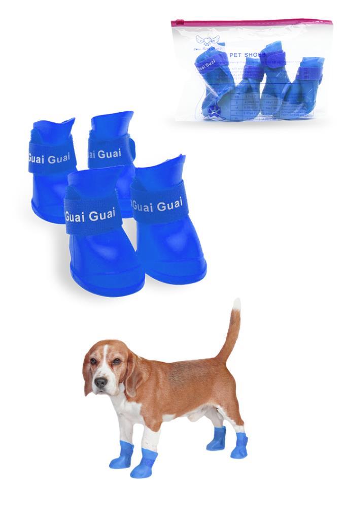 Silikon Su Geçirmez Kedi Köpek Ayakkabısı Mavi M Beden