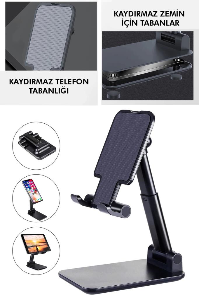Siyah Renk Ayarlanabilir Portatif Standlı Telefon + Tablet Tutacağı