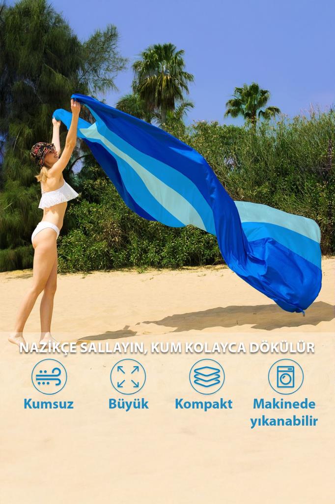 Su ve Kum Geçirmez, Sabitlenebilir, Portatif Plaj Piknik Örtüsü
