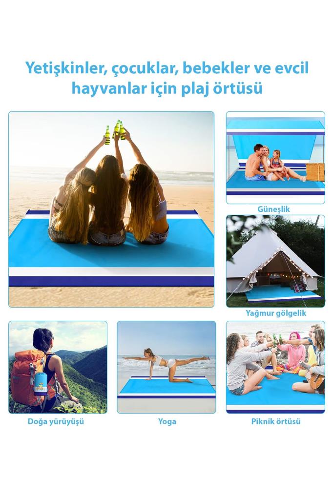 Su ve Kum Geçirmez, Sabitlenebilir, Portatif Plaj Piknik Örtüsü