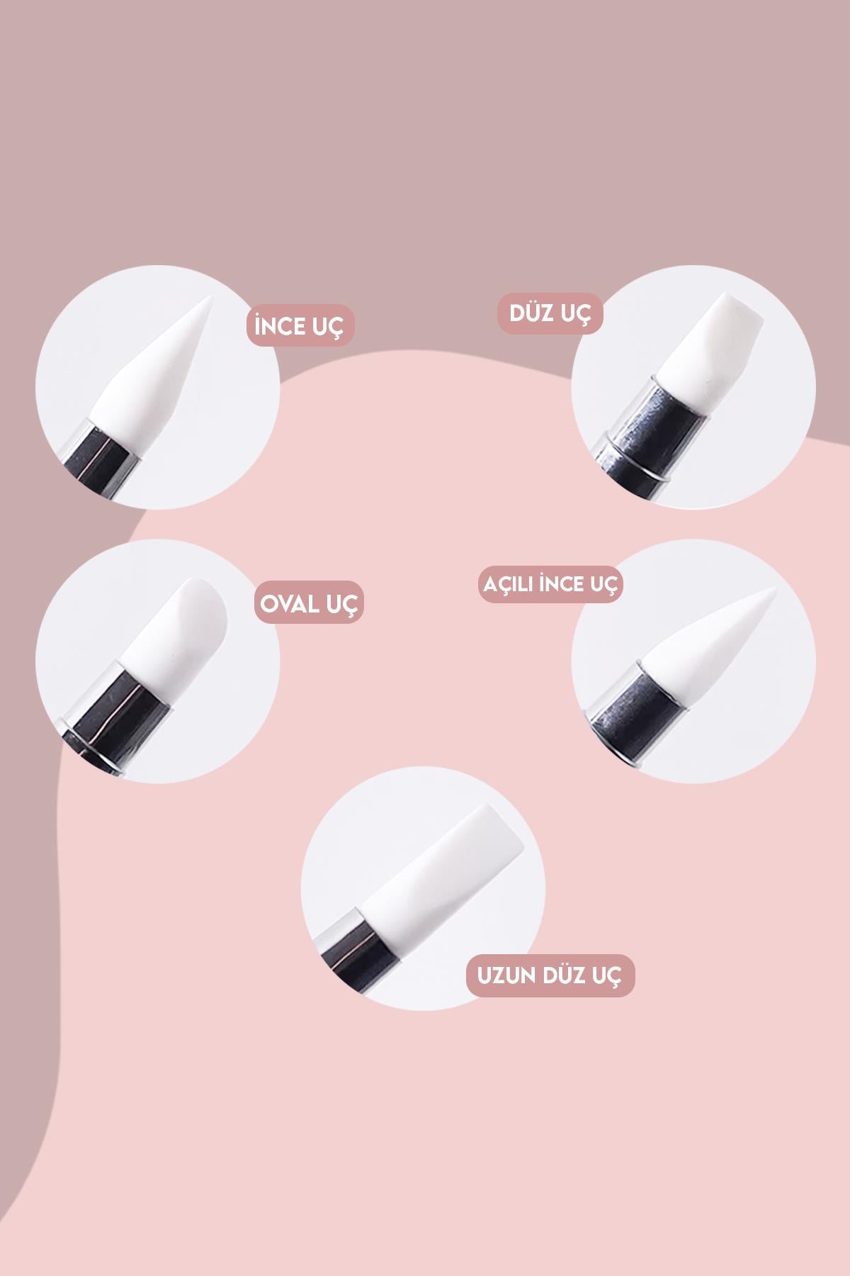 Tırnak Süsleme Nail Art 5'li Fırça Seti Renkli Taşlı