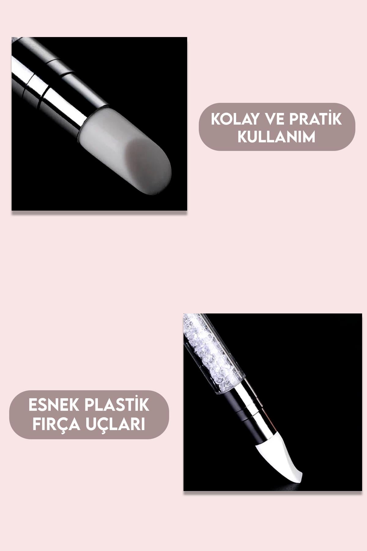 Tırnak Süsleme Nail Art 5'li Fırça Seti Renkli Taşlı