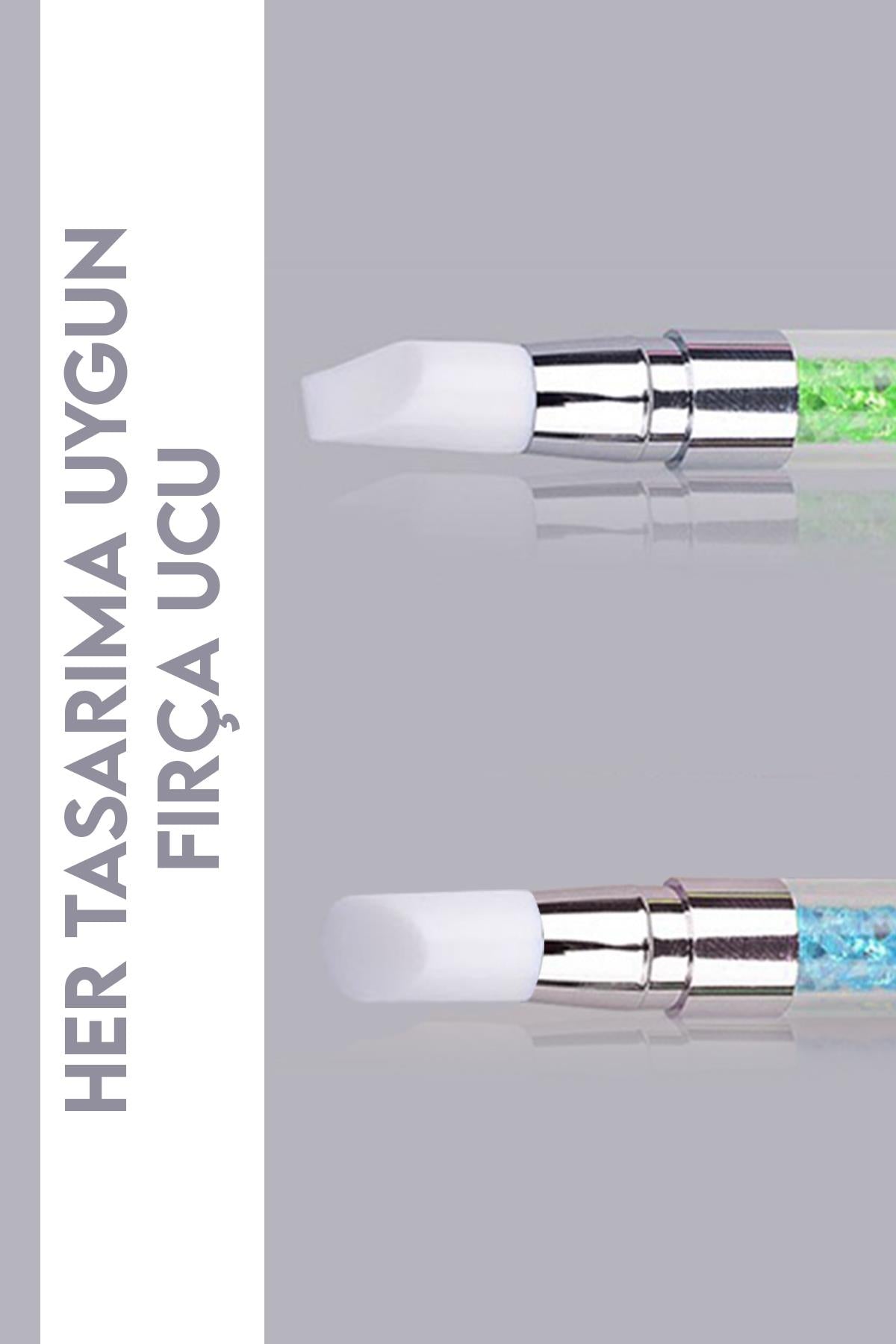 Tırnak Süsleme Nail Art 5'li Fırça Seti Renkli Taşlı