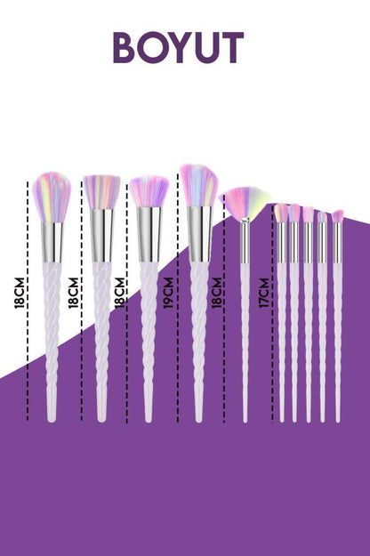 10'lu Makyaj Fırça Seti Örgü Sap Lila Renk