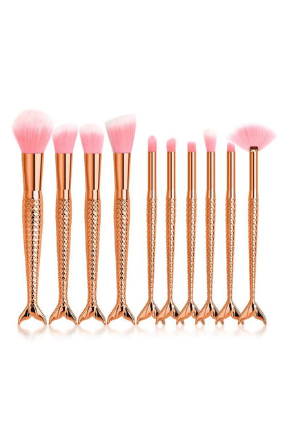 10'lu Parlak Balık Makyaj Fırça Seti Gold Renk