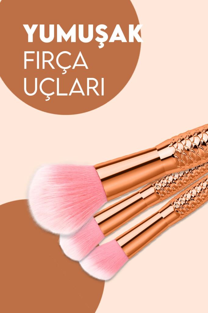 10'lu Parlak Balık Makyaj Fırça Seti Gold Renk