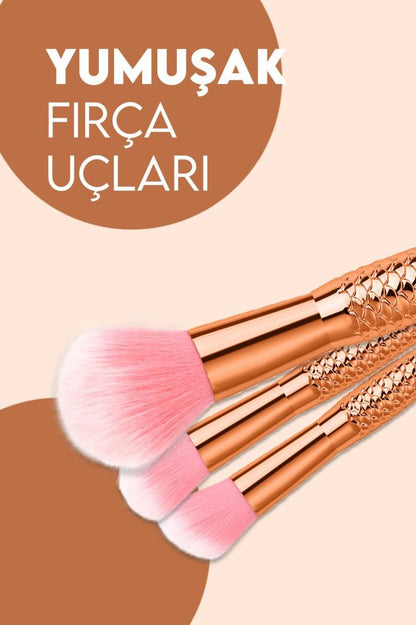 10'lu Parlak Balık Makyaj Fırça Seti Gold Renk