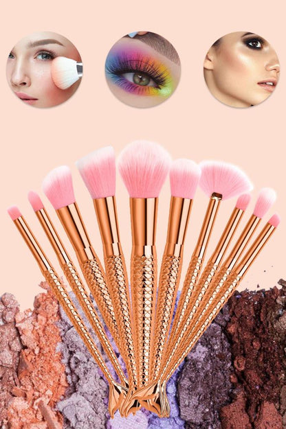 10'lu Parlak Balık Makyaj Fırça Seti Gold Renk