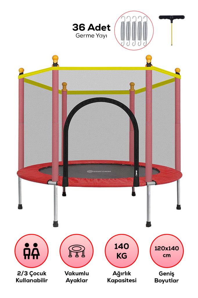 140 KG Taşıma Kapasiteli 120x140 cm Koruma Fileli Trambolin