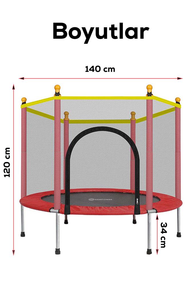 140 KG Taşıma Kapasiteli 120x140 cm Koruma Fileli Trambolin